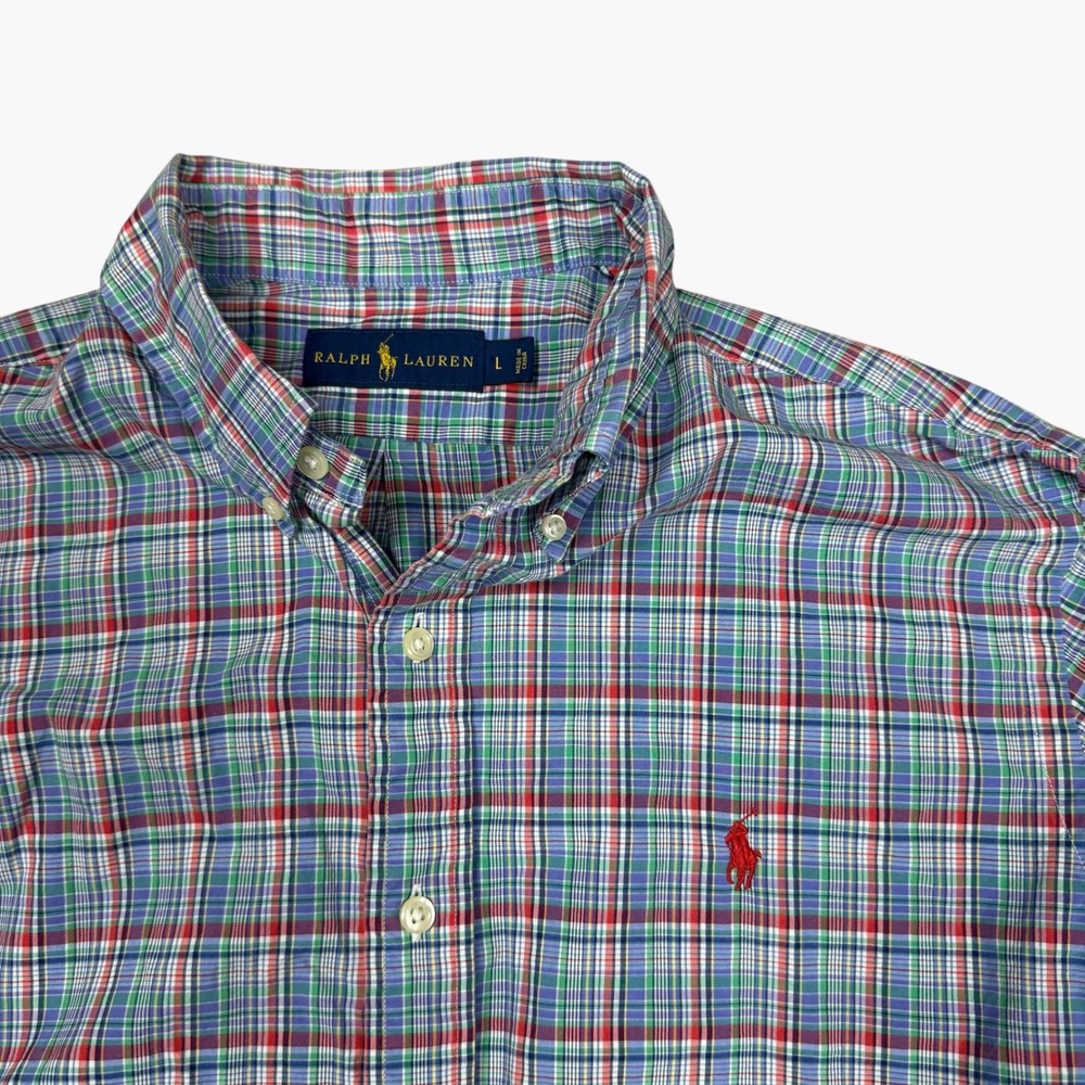 Ralph Lauren Mens Large Plaid Button Down Shirt Long Sleeve Multi Color Cotton